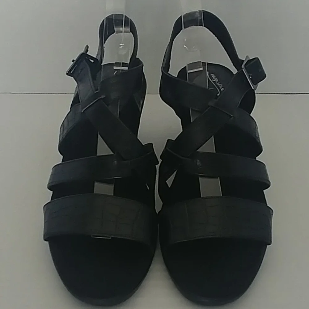 Easy Street Strappy Wedge Sandals Womens 9M Black Faux Croc Comfort 30-2441